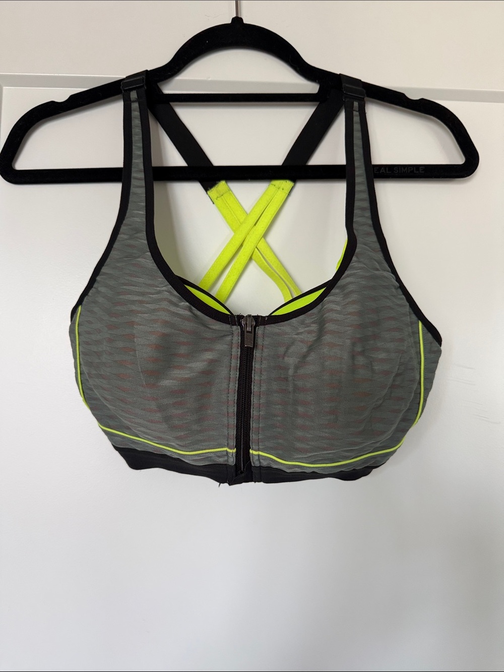 Victoria's Secret Gray Sports Bra with Neon Yellow Trim